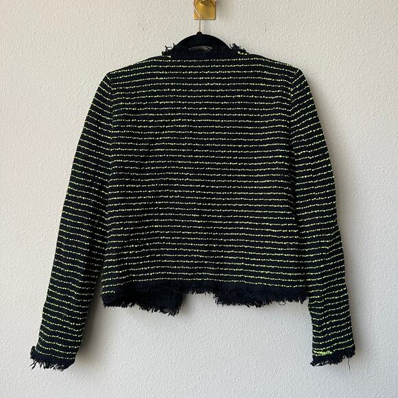 Pinko Black Neon Green Tweed Stripe Fringe Blazer Jacket Size US 4 - Picture 4 of 7